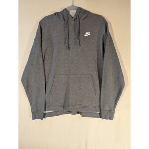 Nike Grey Pullover‎ Hoodie Drawstring Size Large White Logo Unisex